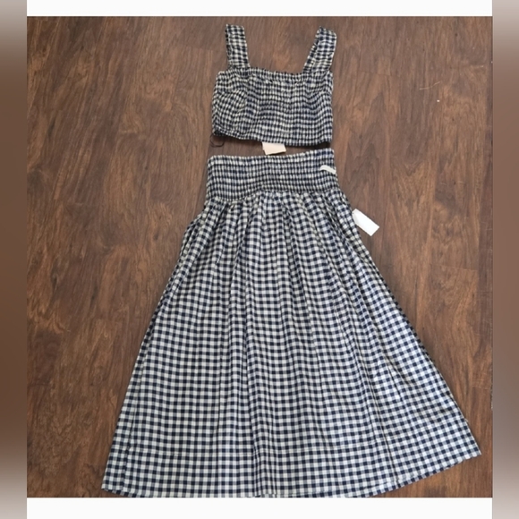 INDUSTRY Dresses & Skirts - Gingham Crop Top And Maxi Skirt Set Navy and White Women's Top M
